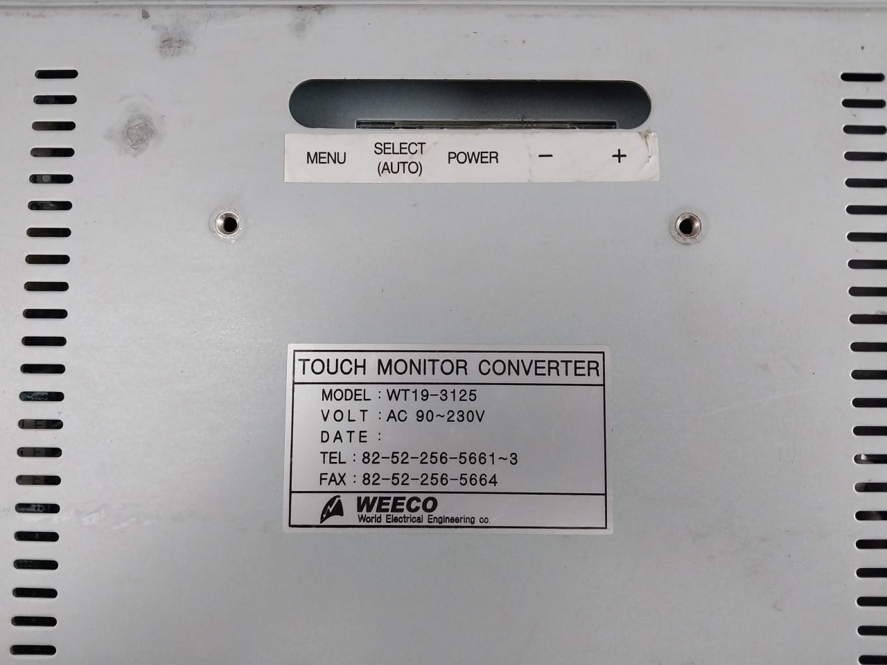 Weeco Wt19-3125 Touch Monitor Converter Ac 90-230V 12 Vdc