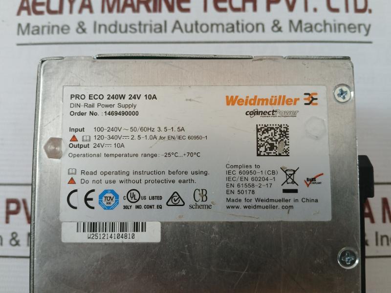 Weidmueller Pro Eco 240W 24V 10A Switch-mode Power Supply Unit 24V-10A 22-28V