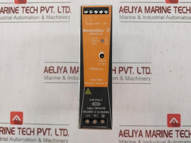 Weidmuller 1469470000 Din-rail Power Supply Pro Eco 72W 24V 3A 100-240V 50/60Hz