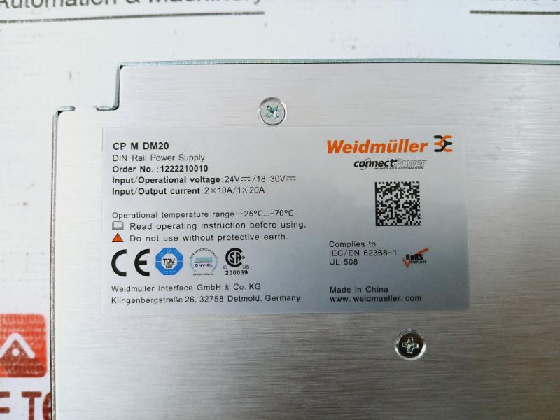 Weidmuller Cp M Dm20 Din-rail Power Supply Pro-m 1222210010 24V/ 18-30V