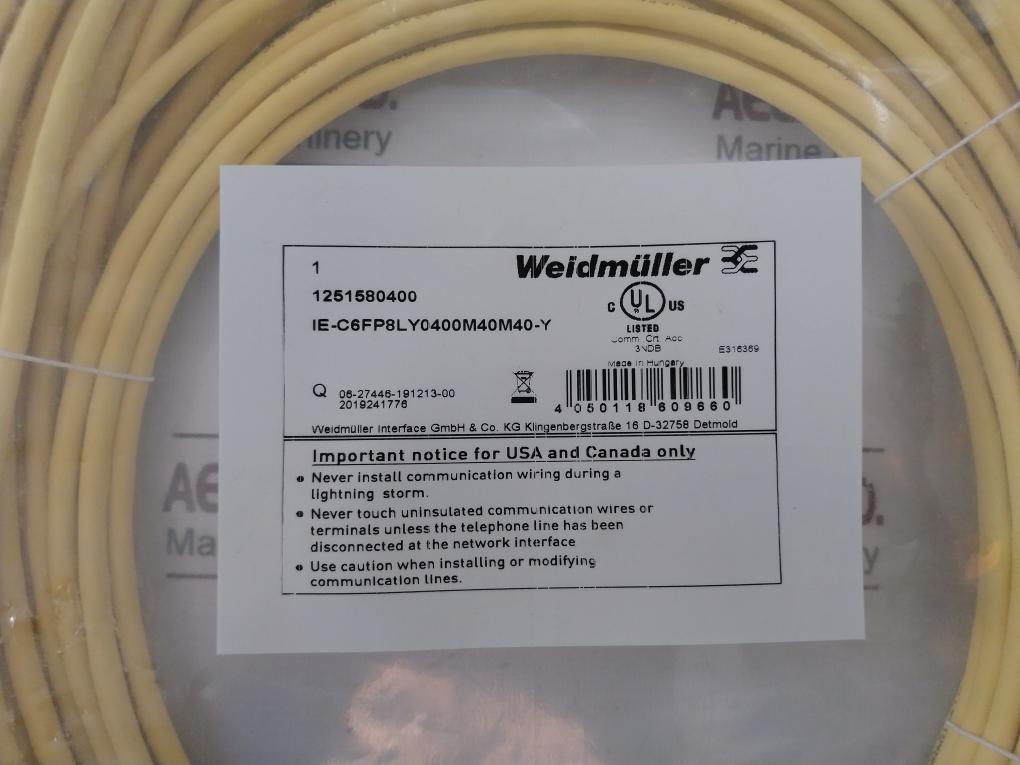 Weidmuller Ie-c6Fp8Ly0400M40M40-y Patch Cable 1251580400 4050118609660