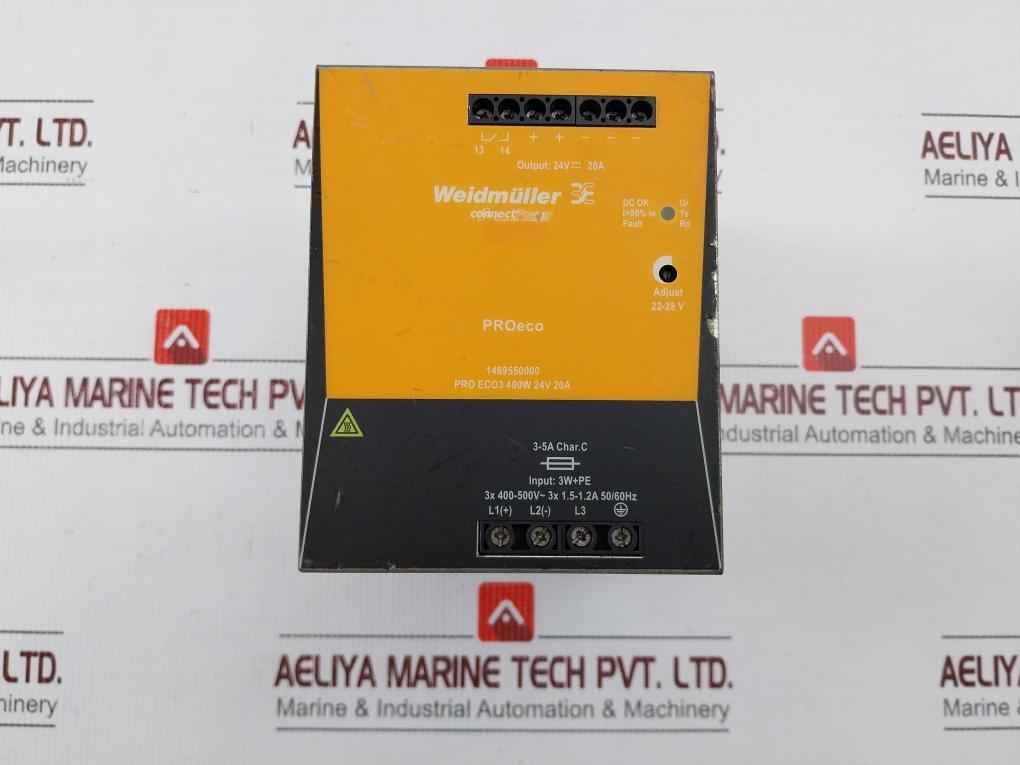 Weidmuller Pro Eco3 480W 24V 20A Din Rail Power Supply 3X400-500V 50/60Hz