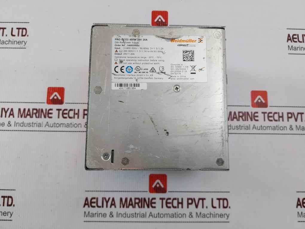 Weidmuller Pro Eco3 480W 24V 20A Din Rail Power Supply 3X400-500V 50/60Hz