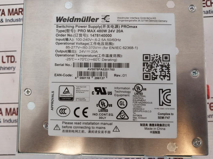 Weidmuller Pro Max 480W 24V 20A Power Supply