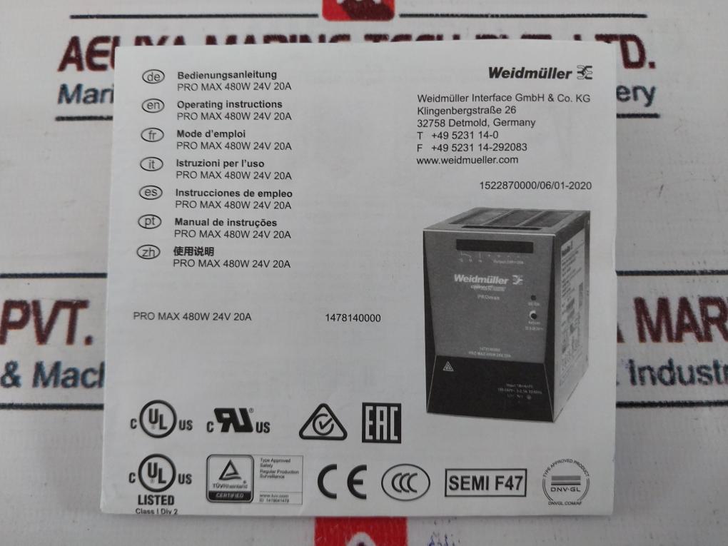 Weidmuller Pro Max 480W 24V 20A Power Supply