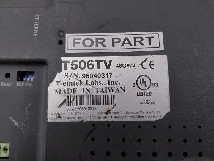 Weintek Mt506Tv Human Machine Interface W/ Display 24Vdc 0~45°C(Not Working)