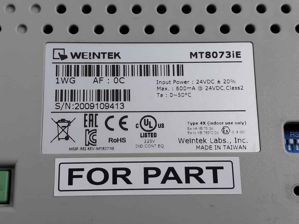 Weintek Mt8073Ie Human Machine Interface Panel 24Vdc (Not Working)