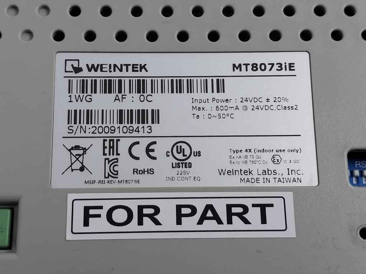 Weintek Mt8073Ie Human Machine Interface Panel 24Vdc (Not Working)