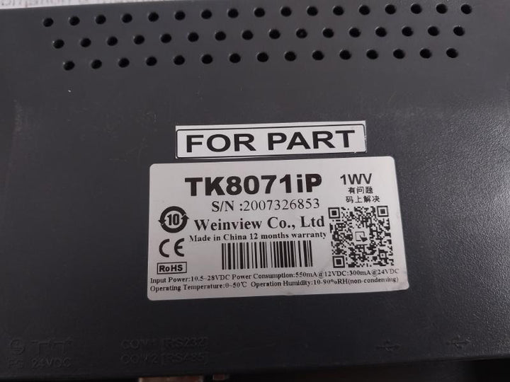 Weinview Tk8071Ip Hmi Display 10.5-28Vdc 300Ma At 24Vdc 0-50°C