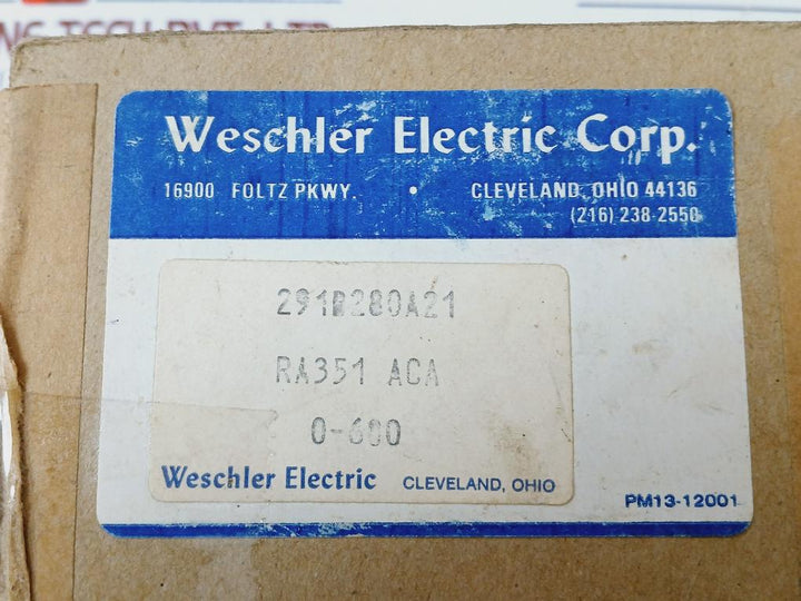 Weschler Electric 291b280a21 Panel Gauge 0-600 Ac Ammeter