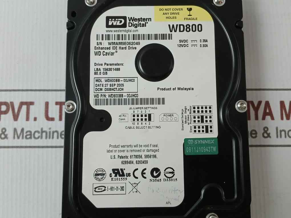 Western Digital Wd800 Enhanced Ide Hard Drive 12Vdc 0.50A Wd800Bb-00Jhc0