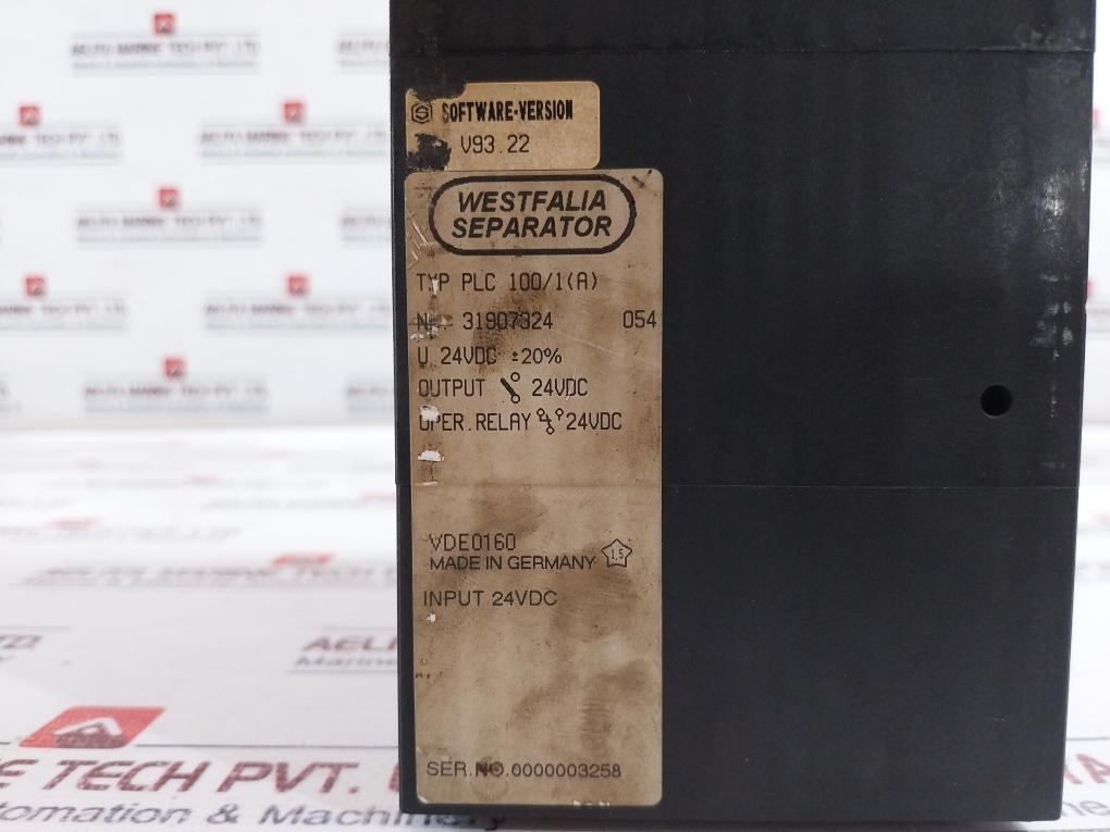 Westfalia Separator Plc 100/1 (A) Control Unit 24 Vdc