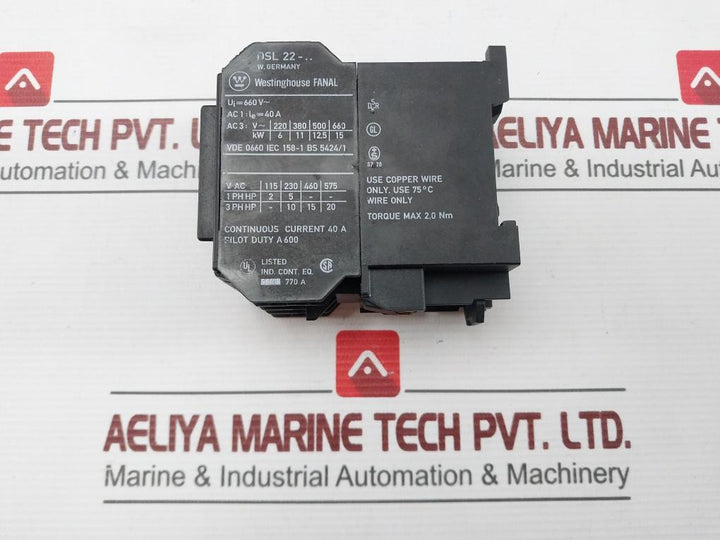 Westinghouse Dsl22-10 Contactor 660V