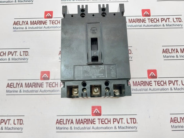 Westinghouse Fb3015L 3 Pole Circuit Breaker 15A 600Vac