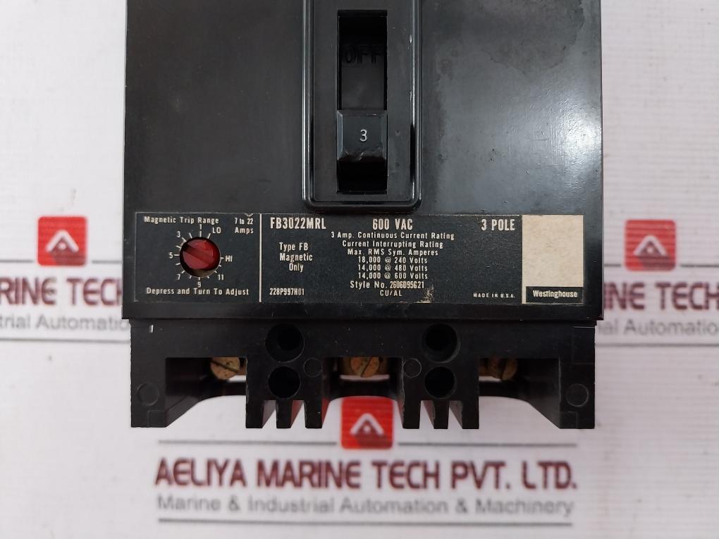 Westinghouse Fb3022Mrl 3 Pole Circuit Breaker