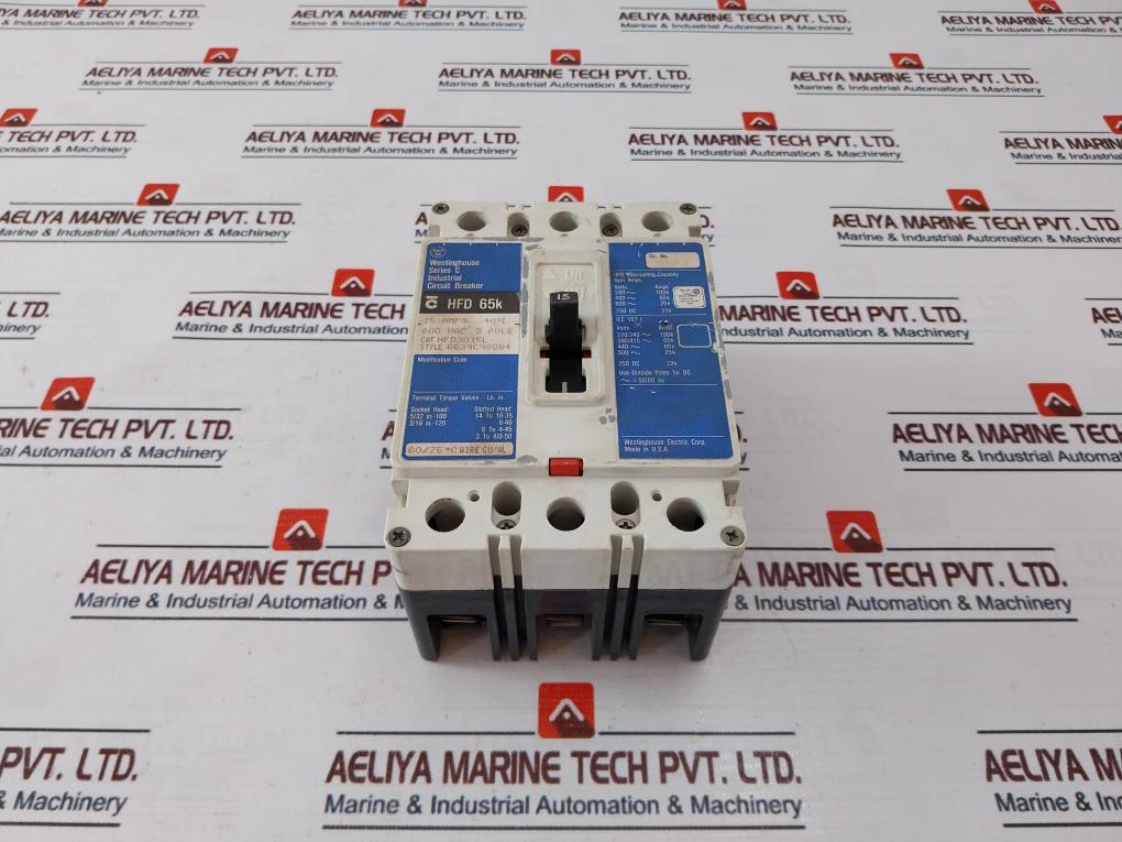 Westinghouse Hfd 65K 3 Pole Circuit Breaker 15 Amps Ser: C