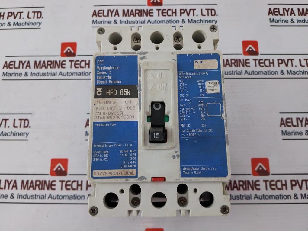 Westinghouse Hfd 65K 3 Pole Circuit Breaker 15 Amps Ser: C