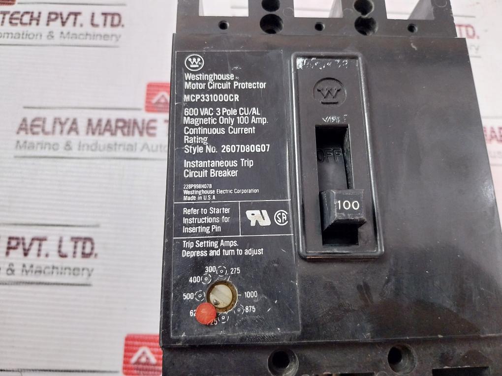 Westinghouse Mcp331000Cr 3 Pole Motor Circuit Protector 600Vac