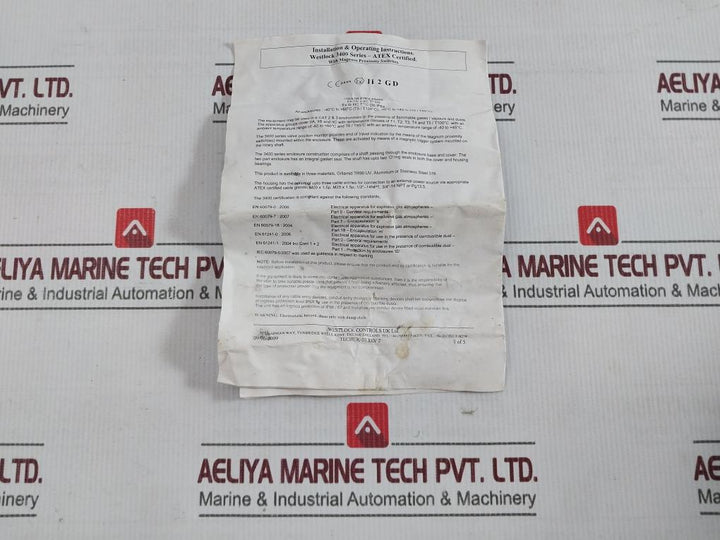Westlock Controls 3449Abyn00022Aaa-ar1 Rotary Valve Position Monitor 3400 Ser.