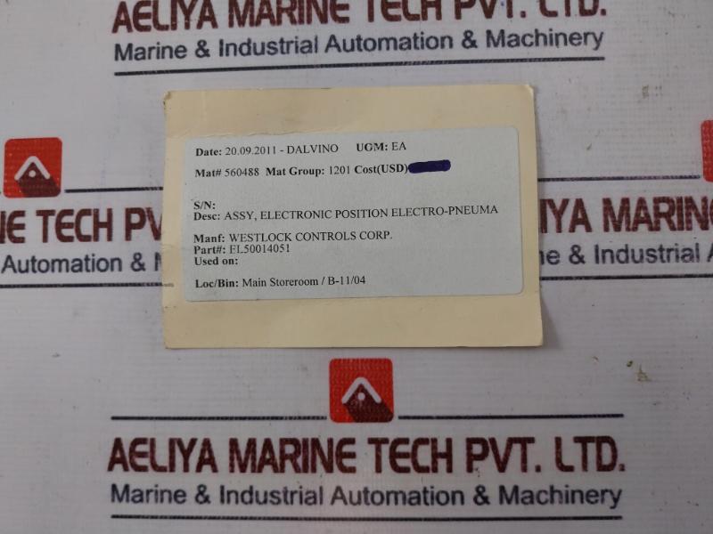 Westlock Controls EL50014051 Electronic Position Electro-pneuma Assy Rev 1.19