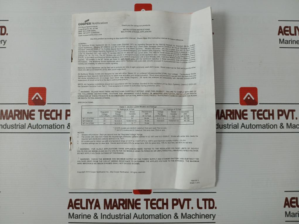 Wheelock Mt-241575W Red Multi-tone Horn Strobe Fire Alarm 24 Vdc