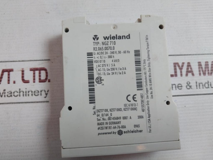 Wieland Ngz 710 Time Relay R2.065.0070.0 Ac/Dc 24-240V, 50-60Hz 275V/5A 4Kv/3