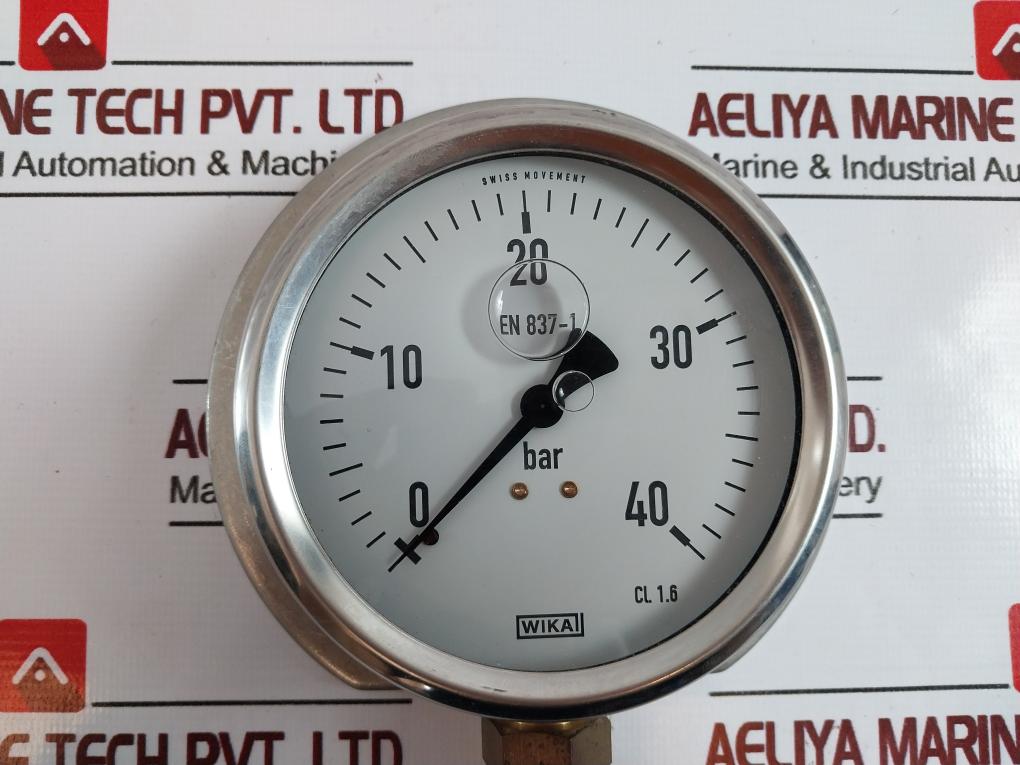 Wika 0-40 Bar Pressure Gauge, En 837-1, Swiss Movement, Cl.1.6
