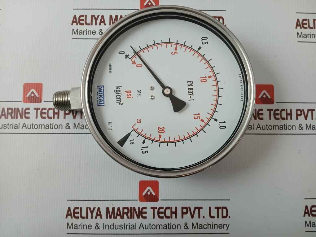 Wika 1.6 Kg/Cm² & Psi Pressure Gauge 232.50.160, 0-23Psi