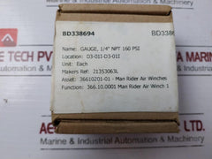 WIKA 213.53.063 Gauge 1/4" NPT, 0-160 PSI, Bottom Assembly