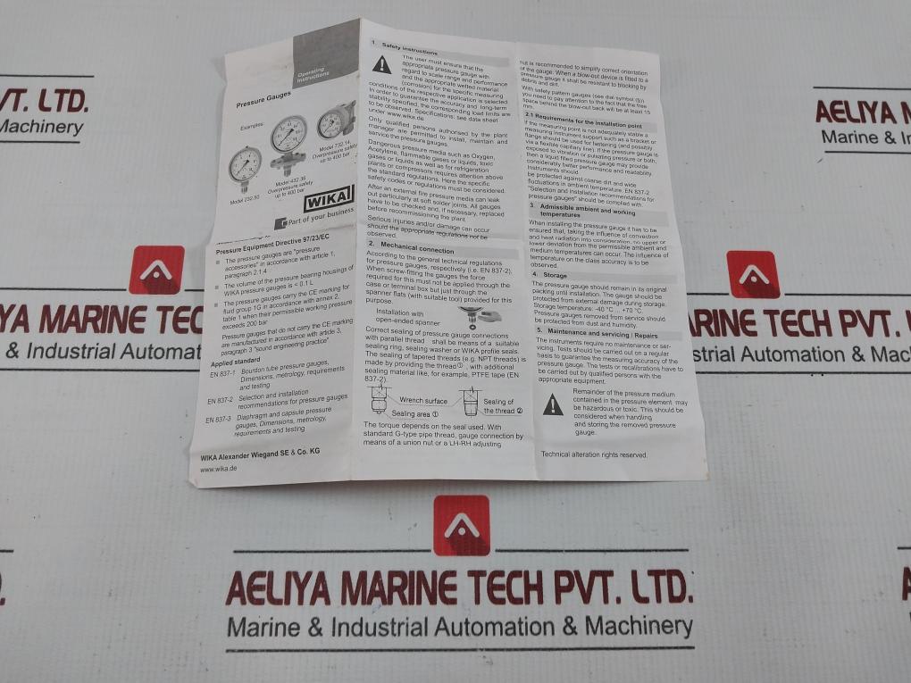 230.20.10 Pressure Gauge 21 Kg/Cm2 0-300 Psi Wika