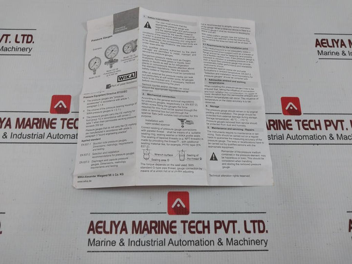 230.20.10 Pressure Gauge 21 Kg/Cm2 0-300 Psi Wika