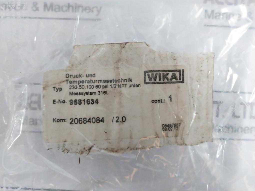 Wika 233.50.100 Bourdon Tube Pressure Gauge 0 To 60 Psi 1105467687