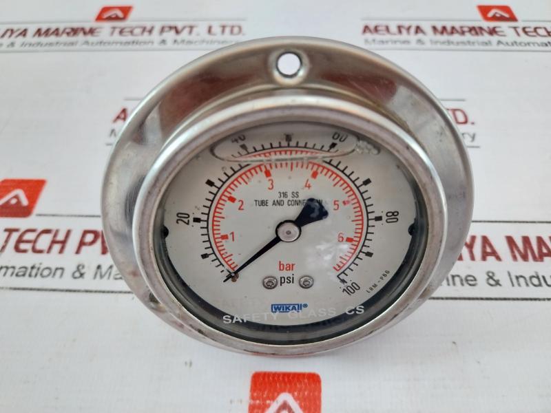 Wika 316 Ss Tube And Connection Pressure Gauge 0 To 100 Psi 0 To 6/6.8 Bar