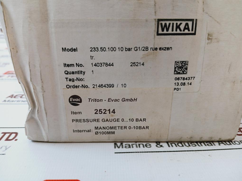 Wika 233.50.100 Alexander Wiegand 0-10 Bar En 837-1