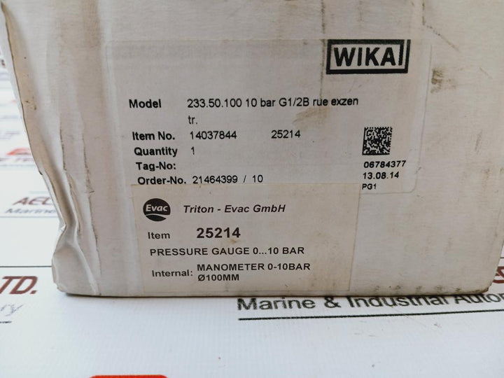 Wika 233.50.100 Alexander Wiegand 0-10 Bar En 837-1
