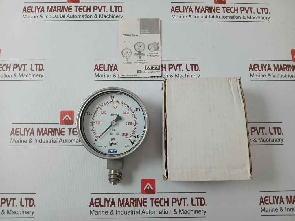 Wika Bourdon Tube Pressure Gauge 0 To 3000 Psi 1/2" Bsp Bottom 232.50.100