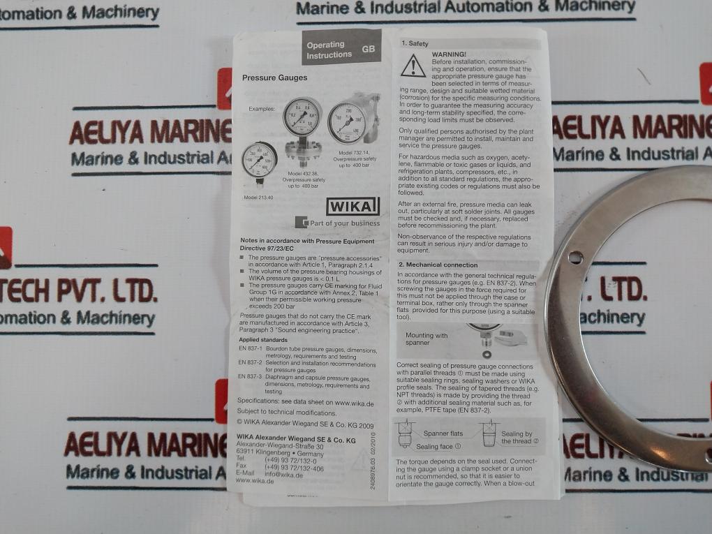 Wika En 837-1 Compound Pressure Gauge 316L Stainless Steel 100 Mm -1 To 3 Bar