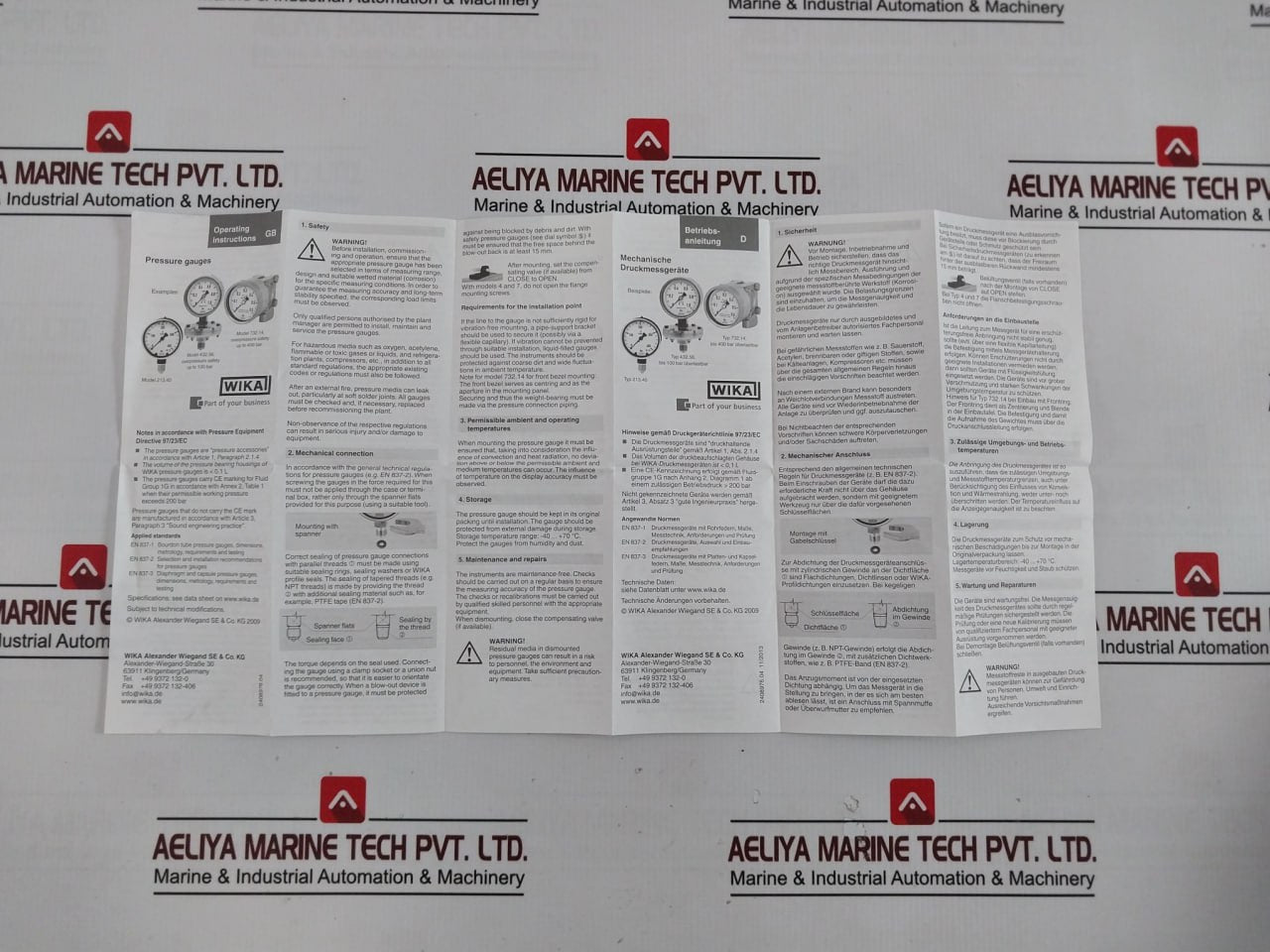 Wika En 837-1 Pressure Gauge 0-16 Bar 3/8 Inch Rg