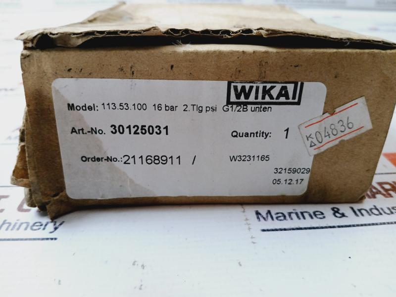 Wika En 837-1 Pressure Gauge 113.53.100 0-230 Psi 0-16 Bar Cl. 1.6
