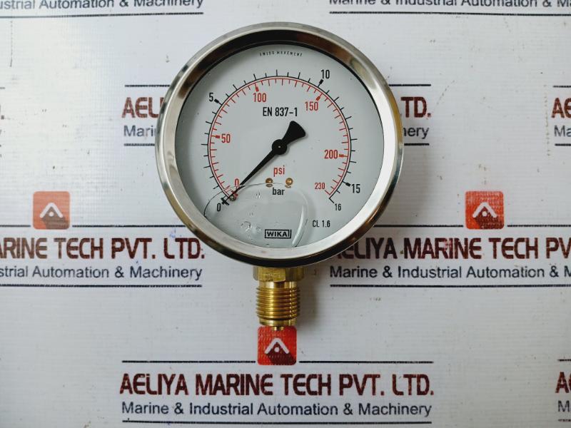 Wika En 837-1 Pressure Gauge 113.53.100 0-230 Psi 0-16 Bar Cl. 1.6