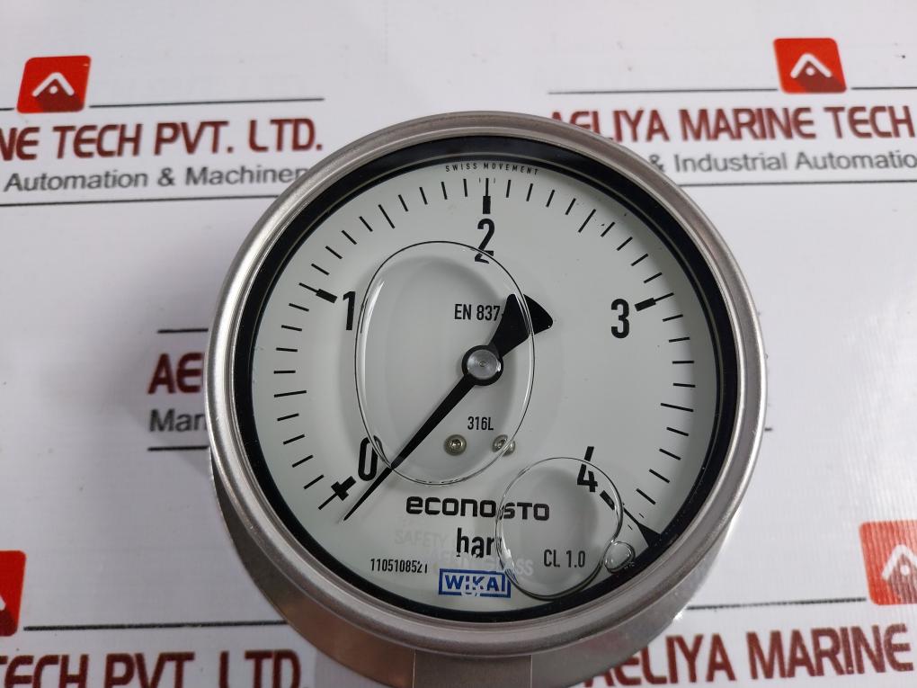 Wika En 837-1 Pressure Gauge 316l Liquid-filled Ø100 1/2” Bsp 0-4 Bar