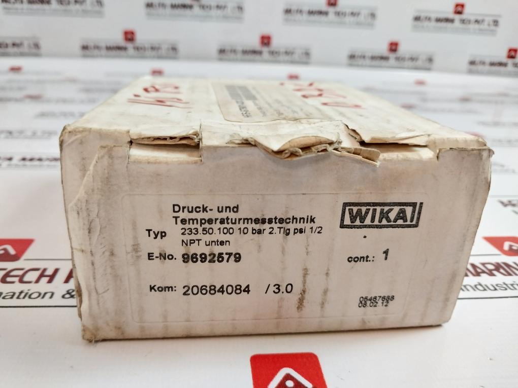 Wika En 837-1 Pressure Gauge, 0-145 Psi, 0-10 Bar, Glycerin-filled