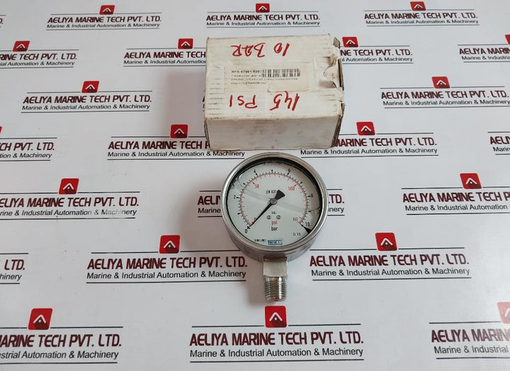 Wika En 837-1 Pressure Gauge, 0-145 Psi, 0-10 Bar, Glycerin-filled