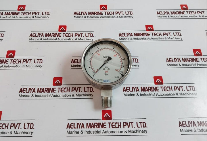Wika En 837-1 Pressure Gauge, 0-145 Psi, 0-10 Bar, Glycerin-filled