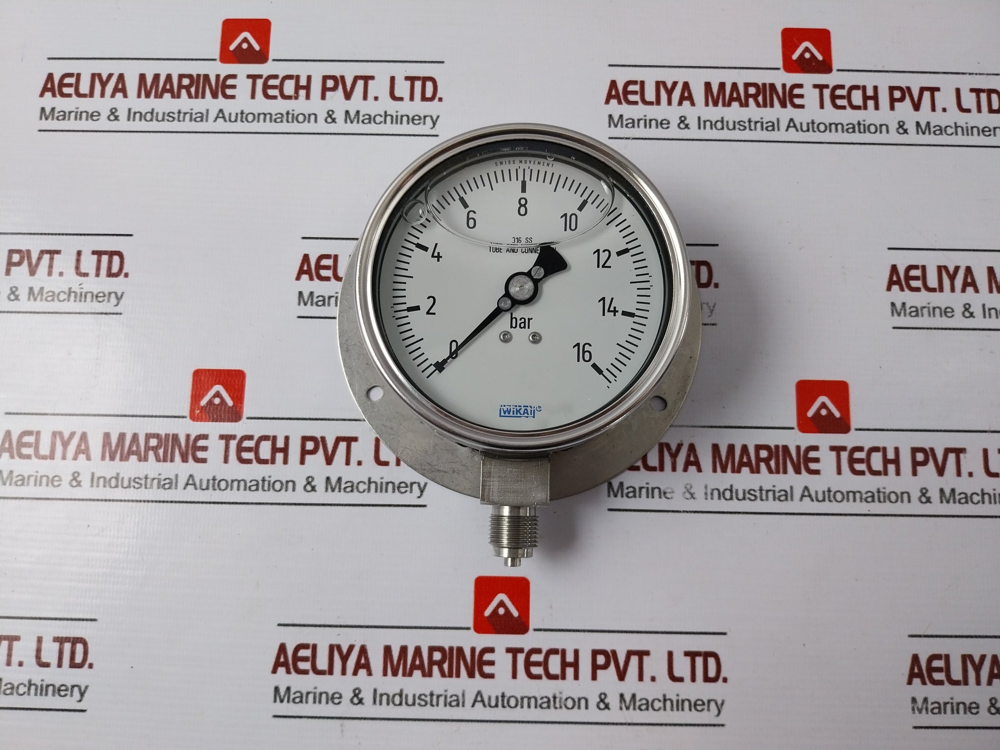 Wika Pressure Gauge 0 To 16 Bar 316 Ss Tube And Connection Cr.761.00.00.00.212