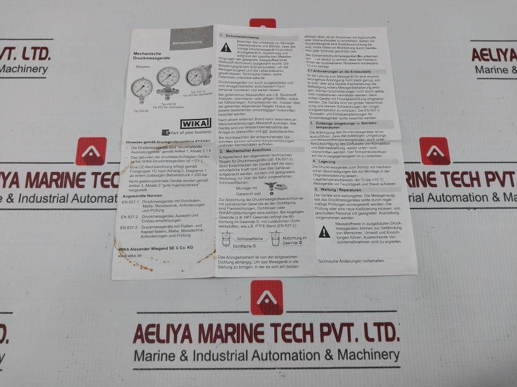Wika Pressure Gauge 2.5 Kg/Cm2 & Psi 230.20.100