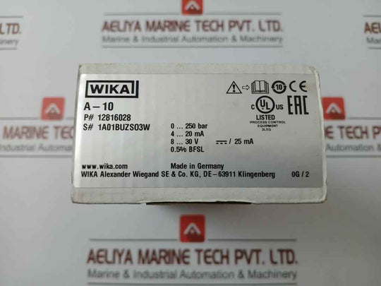Wika Pressure Transmitter 0..250 Bar 4..20 Ma Part No: 12816028