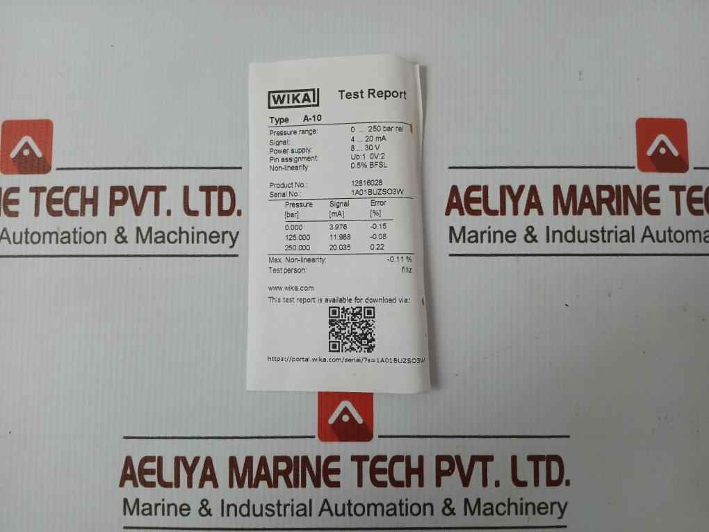 Wika Pressure Transmitter 0..250 Bar 4..20 Ma Part No: 12816028