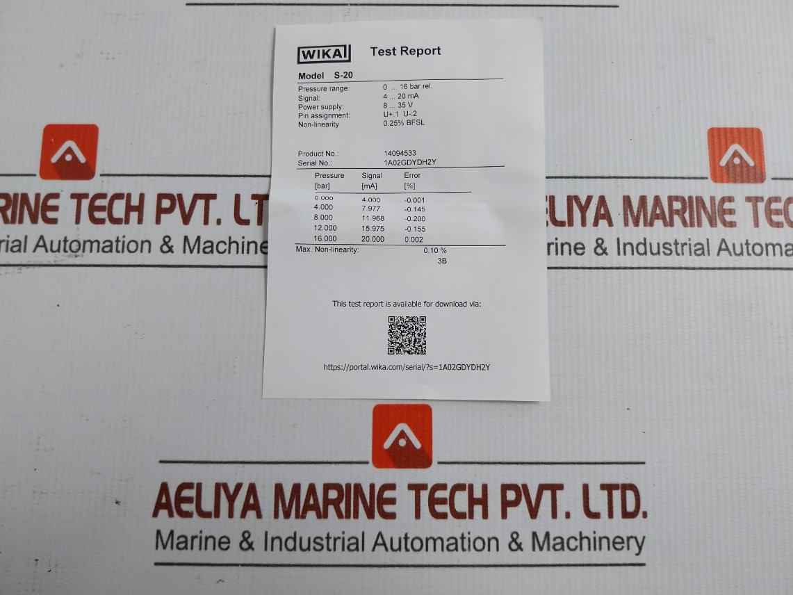 Wika Pressure Transmitter Power Aupply - 8-35 V Max. 25 Ma 14094533
