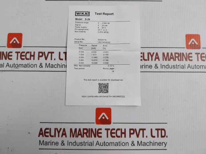 Wika Pressure Transmitter Power Supply - 8-35 V Max. 25 Ma 36529778